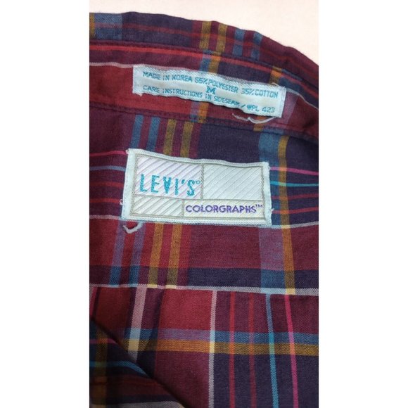 Vintage Levi's Colorgraphs Shirt Men's Medium Red Plaid LS Button Up Collared - Picture 3 of 8